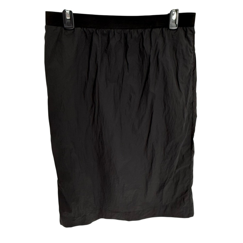COS Midi Skirt Womens Size 12 Nylon Lightweight Black Elastic Waist Back-zip